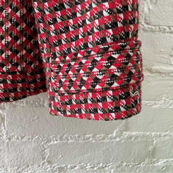 Ann Taylor Collarless Blazer Wool Blend  Red Brown Houndstooth Tweed Jacket 14 - Picture 7 of 16